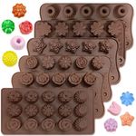 6 pcs Silicone Chocolate Molds, CNYMANY Flower Mold Candy Mold Jelly Mould Non-Stick Kitchen Baking Pans Ice Cube Trays for Party Festival - 15 Shapes