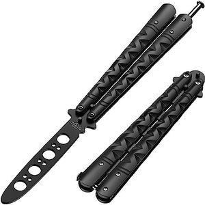 Butterfly Knife Trainer - Balisong Trainer with Sure Spring Latch - Practice Butterfly Knife - Balisong Knife NOT Real NOT Sharp Blade - Black Dull Trick Butterfly - Training Knives CSGO K19B