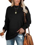 PLMOKEN Plus Size Sweatshirts for Women Casual Long Sleeve Round Neck Shirts Tunic Tops for Leggings,Black,4XL