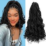 18inch Goddess Box Braids Crochet Hair Curly Pre Braided Crochet Box Braiding Hair 3X Box Braid Crochet Hair Extensions Black Natural Synthetic Fiber(#1B)