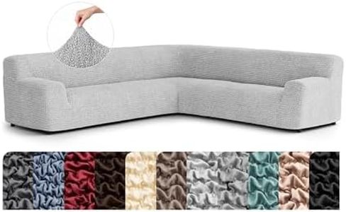 PAULATO BY GA.I.CO. Extra Large Corner Sectional Couch Cover - Oversized L-Shape Couch Slipcover - Washable Sofa Covers - 1-Piece Form Fit Furniture Protector - Microfibra - Light Grey (Corner Sofa)