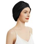 SILKTALE 100% Mulberry Silk Sleep Bonnet/Turban/Cap for Hair Care,Double Layer Hair Wrap for Women Sleeping, Vintage-black, One Size