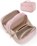 BAGSMART Travel Makeup Bag Large Capacity Cosmetic Bag, Wide-open Portable Make Up Bag Organizer for Women for Travel Essentials Travel-Size Toiletries Accessories Bottles, Brushes, Pink