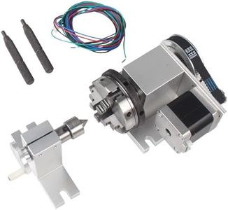 RATTMMOTOR K12-65mm Type Divding Head with 54mm Tailstock, Reducing Ratio 4:1 CNC 4th-Axis A-Axis Rotation-Axis, Indexing Head+K02-63mm 4 Jaw Chuck+Nema17 Stepper Motor for CNC Router Engraver Machine