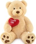 BENINY Red Heart Giant Teddy Bears, Brown Big Teddy Bear Stuffed Animals with Embroidered I Love You for Girlfriend, Large Valentines Fluffy Teddy Bear Birthday Gifts 36 inch