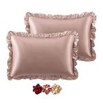 GO WELL Ruffle Satin Pillowcase for Hair and Skin, Standard Size Satin Pillow Covers Silky Pillow Cases Set of 2, Satin Ruffled Pillowcase with Envelope Closure,Silk Pillow case(Rose Taupe) 1000TC