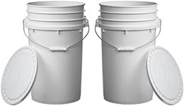 Hudson Exchange 7 Gallon (2 Pack) Large Bucket Pail Container with Easy Peel Lid, Food Grade BPA Free HDPE, White, (2032+2212-2)