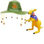 Australian Accessory Set - Kangaroo Print Cork Hat + Inflatable Kangaroo - Aussies Oz Fancy Dress Costume Accessories