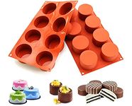 BREEZO 2PCS Round Cylinder Cookie Mold, Chocolate Candy Mold, Silicone Baking Moulds for Sandwich Cookies Muffin Cupcake Soap Brownie Cake Bread Pudding and Jello (8-Cavity)