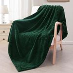 Exclusivo Mezcla Extra Large Fleece Throw Blanket, 127x178 CM Soft Jacquard Weave Waffle Pattern Throws for Sofa Settees, Forest Green Blanket