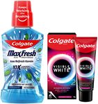 Colgate Plax Pepper Mint Mouthwash, 0% Alcohol - 500 ml & Visible White O2, Teeth Whitening Toothpaste, Peppermint Sparkle, 50g, Active Oxygen Technology, Enamel Safe Teeth Whitening Product