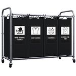 C&AHOME 4-Bag Laundry Sorter Cart, Rolling Laundry Hamper Organizer, Laundry Basket Sorter, Removable Bags with 6 Sorting Card and Heavy Duty Rolling Lockable Wheel for Clothes Storage, Black ULSCM04B