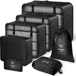 7 Set Packing Cubes Travel Organizer,Travel Cubes for Packing Clothes Carry on Luggage,Shoe Bag,Electronics Bag,Makeup Bag, Clothing Underwear Bag, Laundry Bag Waterproof (Black)