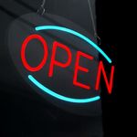 HiNeon Bright LED Neon Open Sign for Business Door, Window - 18x10in Energy-Efficient Indoor Shop Signage for Cafe, Bar, Office, Salon, Gym w/ 12V Power Adapter, ON-OFF Switch, Hanging Chain, Screws