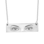 LeCalla 925 Sterling Silver Personalized Eyes Engraved ID Necklace for Women | Customized Eyes Engraving Photo Pendant | Custom Family Jewelry Gift for Birthday Anniversary