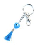 Evil Eye Keychain for Women & Men, car protect negative energy heart shape Handmade beads Key Chain/Key Ring Reiki Crystal Good Luck and Prosperity (Sky Blue)