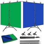 YISITONG Green Screen Backdrop with Stand - Adjustable T-Shape Stand Kit with 6x9ft/1.8x2.8m 2-in-1 Chromakey Muslin Blue & Greenscreen Background Photo Photography Backdrop Kit for Photoshoot Video Recording