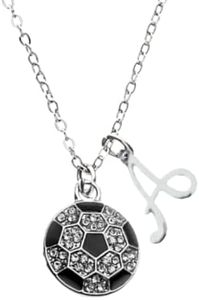 Soccer Necklace, Girls Personalized Soccer Rhinestone Pendant Necklace with Initial Charm, Custom Soccer Jewelry Gifts for Soccer Players, Teams & Coaches