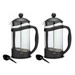 Black Plastic Cafetiere Coffee Maker French Press Pot (Makes 8 Cups) - Set of 2