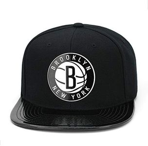 Mitchell & Ness Brooklyn Nets Snapback Hat - Black/Patent Leather/TPU Material - Basketball Cap for Men, Black, White, One Size