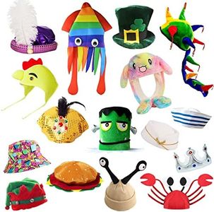 POPCIEL 12 Assorted Funny Hats Crazy Party hats for Teen Adult, Photo Booth Props Hats Dress Up Costume Hats