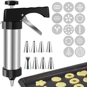 Cookie Press,WADY Stainless Steel Spritz Cookie Press,Cookie Press Gun Kit with 13 Cookie Discs and 8 Cake Decorating Icing Piping Tip for Home DIY Biscuit &Cake Decorating,Cookie Press Set for Baking