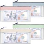 4 Pieces Money Bags With Zipper, Cash Envelopes,7.6 x 3.7 inch Money Pouch, Clear Bank Deposit Bags, Bank Bag, Cash Bag, Coin Bag for Collectors, Multi-Purpose Check Wallet with 4 Colors