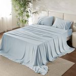 URBANHUT 100% Egyptian Cotton Sheets - 1000 Thread Count Full Size Sheet Set (4Pc), Long Staple Cotton Bedding Sheets, All Season Sateen Weave, Luxury Hotel Bedsheets,16" Deep Pocket - Light Blue