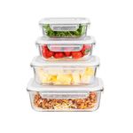 Innoteck Essentials 4pc Glass Storage Container Set with Snap Lock Lids - Watertight & Airtight Lids - Heat & Cold Resistant Glass - Microwave, Oven, Freeze & Dishwasher Safe - for Meal Prep & Baking