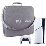 PSS Travel Bag for PS5 Slim Console and 2 Controller, Cary Cash for Platstation 5 Slim Compatible, Waterproof EVA Hard Protective Bag with Handle Strap for PS5 Slim Accessories Only Bag (Grey)