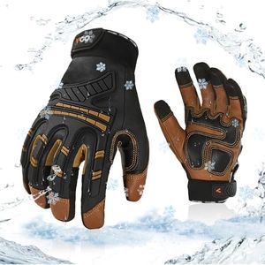 Vgo... 2-Pairs -4℉ or above Winter Waterproof High Dexterity Heavy Duty Mechanic Glove, Rigger Glove, Anti-vibration, Anti-abrasion, Touchscreen (Size L, Brown, GA8954FW)