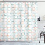 Lunarable Contemporary Shower Curtain, Rhombus Squares Tile Art Geometric Melange Inspirations Mosaic Pattern, Cloth Fabric Bathroom Decor Set with Hooks, 69" W x 75" L, Mint Green