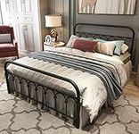 Metal Bed Frame Full Size with Vintage Headboard and Footboard Platform Base Wrought Iron Bed Frame (Full,Black)