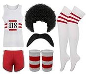 Womens Mens 118 Fancy Dress Costume Marathon Retro Vest Shorts Tash Socks Wig Wristband Set (Unisex 118 6Pcs Set L)