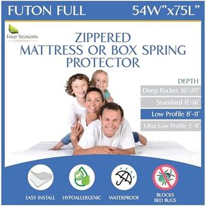 Futon Full Mattress Protector (54" x 75") Waterproof Zippered Encasement Premium White Bed Cover Protects Against Allergens Dust (8"-11" Depth)