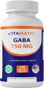 Vitamatic GABA (Gamma Aminobutyric Acid) 750mg, 240 Vegetable Capsules, 240 Servings - Non-GMO, Gluten Free