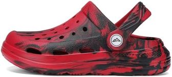 Ballaza Kids Tie Dye Garden Clogs for Boys Girls | Lightweight Slip-On Water Shoes with Arch Support Red Balck Big Kid 3