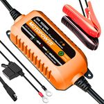 MOTOPOWER MP00205B 12V 1000mA Automatic Battery Charger, Battery Maintainer, Trickle Charger, and Battery Desulfator with Timer Protection - Orange