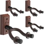 Ohuhu Guitar Wall Mount Hanger Walnut 4-Pack, Guitar Hanger Wall Hook Holder Stand, Guitar Accessories for Bass Electric Acoustic Guitar Ukulele