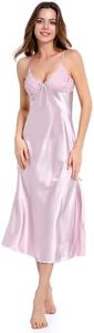 Nightgowns For Women Long Sleeveless Night Gowns Satin Silk Chemise Lingerie Slip Dress Night Gown Sleep Shirt for Ladies, Rubber Red, Medium