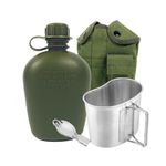 BeGrit Army Water Bottle Military Water Canteen Set Camping Canteen Kit with 1L Water Bottle Foldable Aluminum Military Canteen with Handle Storage Bag for Outdoor Survival Hiking Backpacking(Green)