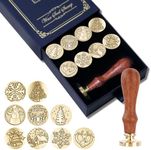 9 Sets of Wax-Sealed Stamps, Christmas Stamps, Wooden Handles and Brass Heads are Used for Wedding Greeting Cards