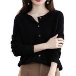 JosuE Women's Cashmere Cardigan Sweater,Cashmere Button Front Long Sleeve Cardigan Soft Warm Knit Elastic Jumpers (B,Large)