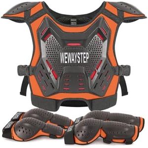 WEWAYSTEP Kids Dirt Bike Gear Motorcycle Armor, Chest Protector Motocross Motorcycle Protective Gear Motorcycle Body Armor Vest with Elbow Knee Protector Pads Suit (Orange), W-6-Kid