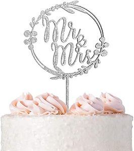Wedding Cake Topper, Mr Mrs Wooden Cake Topper, Cake Topper for Wedding Man and Women Marry Happy Wedding Party Supplies Cake Decoration (Shiny Silver)
