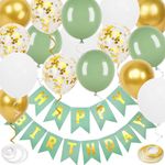 Happy Birthday Banner, Green Birthday Decoration, 16 Pcs 12in Happy Birthday Balloons with 2 Ribbons for Men Women Girls and Boys Birthday Party Decoration