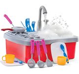 Play22 Kitchen Sink Toy 17 Set - Play Sink Play House Pretend Toy Kitchen Sink with Running Water - Kids Toy Sink with Real Faucet & Drain, Dishes, Utensils & Stove - Kitchen Toys for Toddlers & Kids