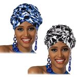 African Turban Head Wraps Leopard Print Braid Head Turbans Soft Elastic Beanie Cap Headwear for Women and Girls(2 pack)