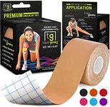 TapeGeeks Athletic Tape, Kinesiology Tape - Hypoallergenic Sports K Tape, Kinesio Tape, Water Resistant Kinesio Tape, Wrist Tape Therapeutic Body Tape Turf Tape (Uncut 16.4 ft Long, Beige)