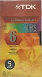 5 Pack TDK VHS Standard Grade T-120 Videotape 6 Hours EP Superior Quality